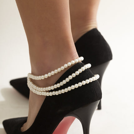 Imitation Pearl Beaded Tassel Anklet Jewelry