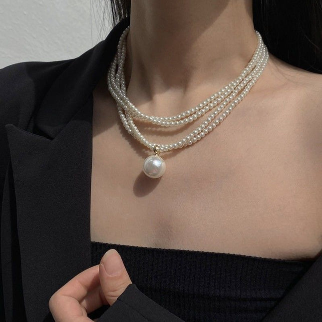 Fashion Link Chain Necklace With Big 4mm Imitation Pearl Pendant