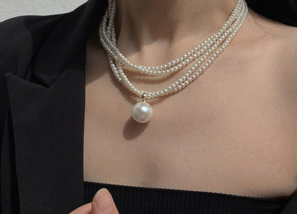 Imitation Pearl Choker Necklace Vintage Multi Strands Pearl Pendant Necklace