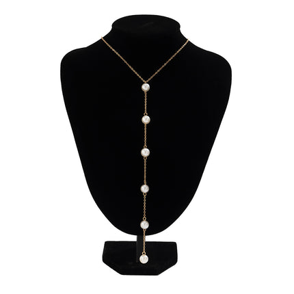Simple Long Pearl Beads Tassel Chain Necklace