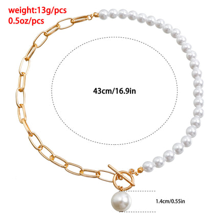 Pearl Necklace Sweater Gold Chain with Toggle Clasp