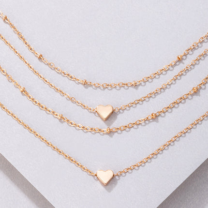 Multi Layer Clavicle Chain Peach Heart Pendant Necklace Jewelry Set - FASHION SHEGOODS LLC