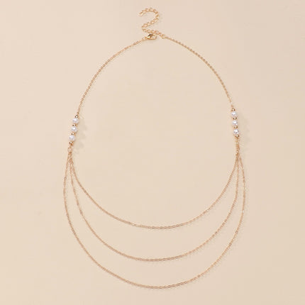 Dainty Multi Layer Chain Baroque Pearl Necklace