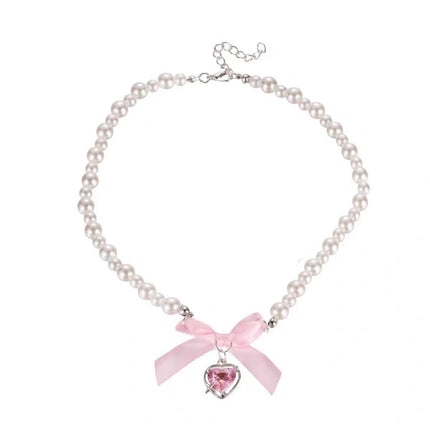 Sweet Love Bow Pearl Necklace Girls