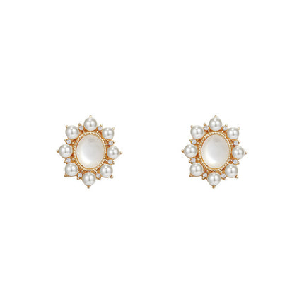 Opal Pearl Oval Geometric Earrings - FASHION SHEGOODS LLC