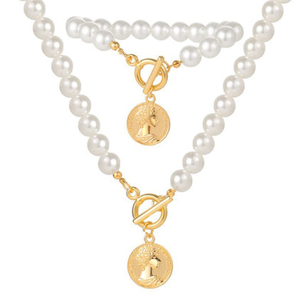 OT Clasp Lock Pearl Pendant Necklaces Gold Coin Charms - FASHION SHEGOODS LLC