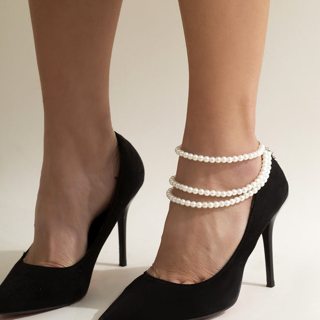 Classic Retro Multi-layer Pearl Anklet Beaded Chain Anklet Set