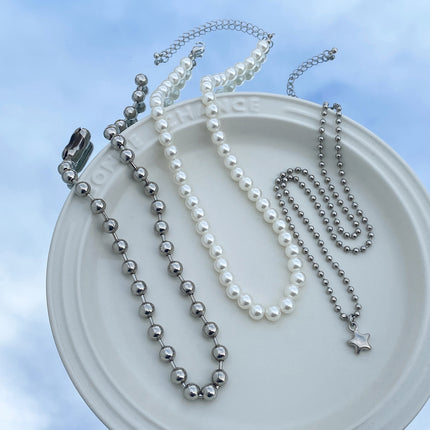 Punk Sweet Cool Multi-layer Pearl Beaded Necklace Star Pendant