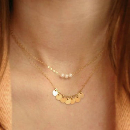 Round Coin Pearls Pendant Chain Necklaces