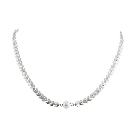 Simple Pearl Charm Fish Bone Chain Short Choker Necklace