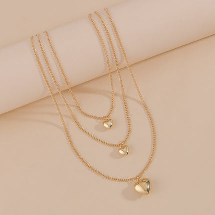 Multi Layers Chain Necklace Metallic Color Heart Pendant - FASHION SHEGOODS LLC