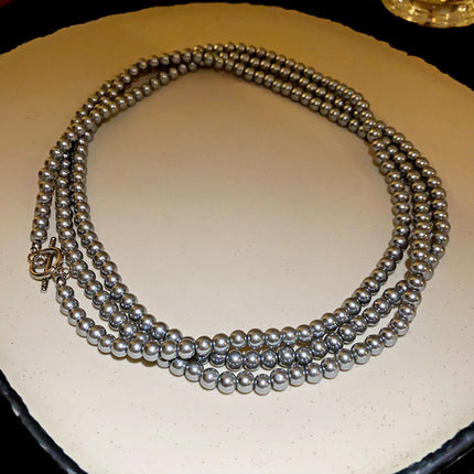 Gray Long Multi-layered Grey Pearl Necklace for Women - FASHION SHEGOODS LLC