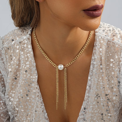 Cuban Link Chain Pearl Charm Necklace