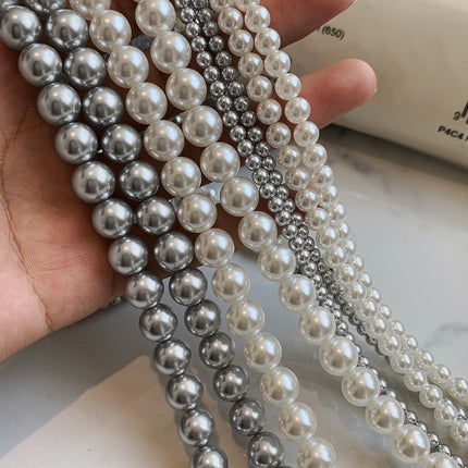 Long Gray Glass Pearl Vintage Charm Necklace - FASHION SHEGOODS LLC