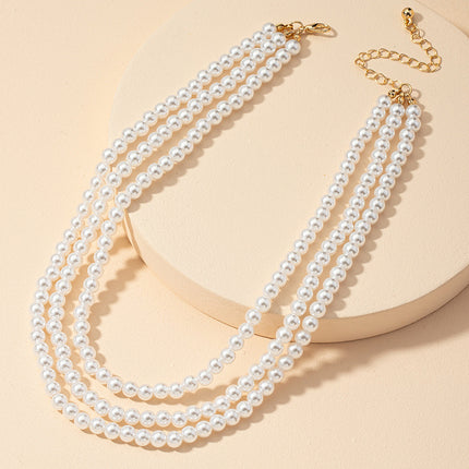 Faux Pearl Layered Three Strand Necklace Vintage - FASHION SHEGOODS LLC