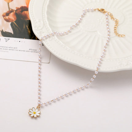 Enamel Flower Necklace Pearl Daisy Pendant