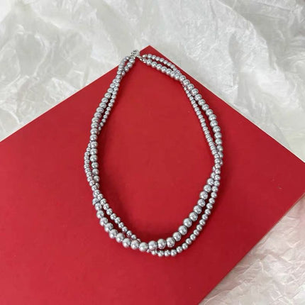 Gray Pearl Necklace Vintage Layer Choker - FASHION SHEGOODS LLC