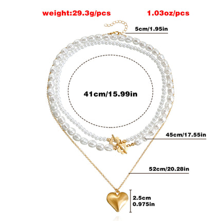 Multi-layer Pearl Necklace Exaggerated Double Layer Gold Heart Pendant Necklace - FASHION SHEGOODS LLC