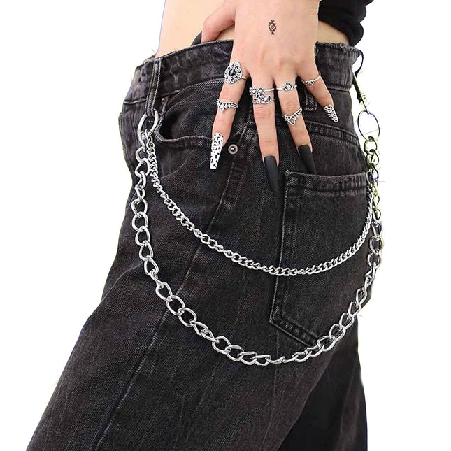 Hip Hop Pants Jean Chain Goth Punk Silver Trousers Chains