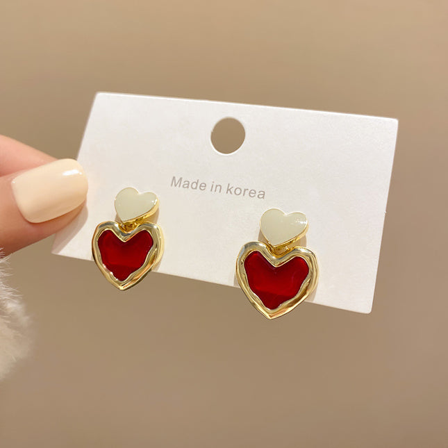 Small Cute Double Heart Stud Earrings