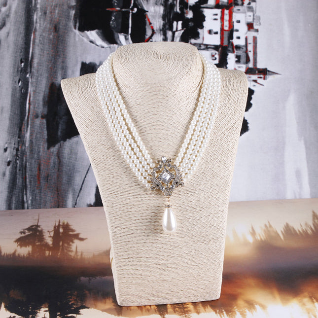 Multi-layered Pearl Necklace Exaggerated Rhinestone Sweet Bride Necklace - FASHION SHEGOODS LLC