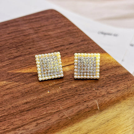 Full Rhinestone Square Geometric Earrings - FASHION SHEGOODS LLC