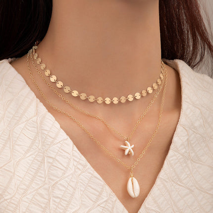 Multi Layer Chain Shell Choker Pendant Necklace - FASHION SHEGOODS LLC