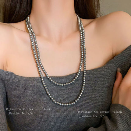 Gray Long Multi-layered Grey Pearl Necklace for Women - FASHION SHEGOODS LLC
