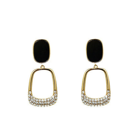 Geometric Rhinestone Square Pendant Earrings