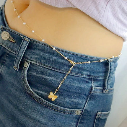 Pearl Butterfly Double Waist Chain Fashion Jewelry