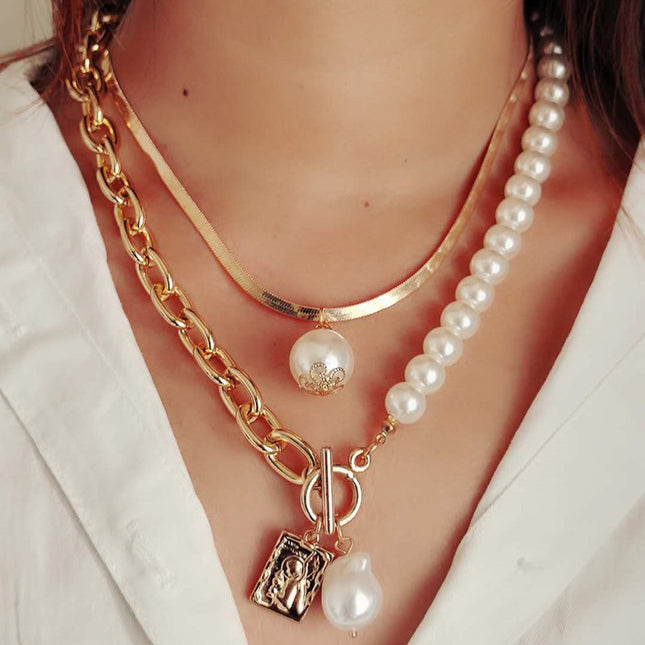 Punk Jewelry Cuban Baroque Pearl Pendant Necklaces