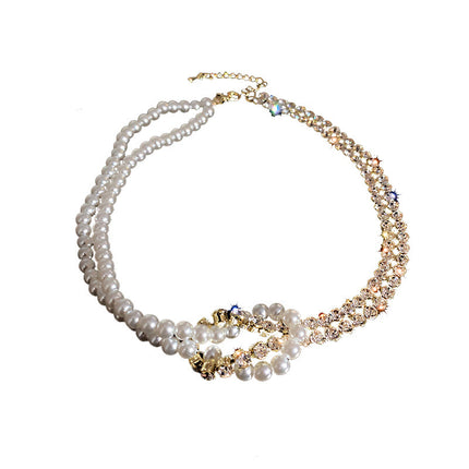 Pearl Crystal Short Chain Rhinestone Statement Necklace