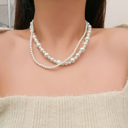 Twisted Multi-Strand Simulated Pearl Glass Bead Statement Necklace