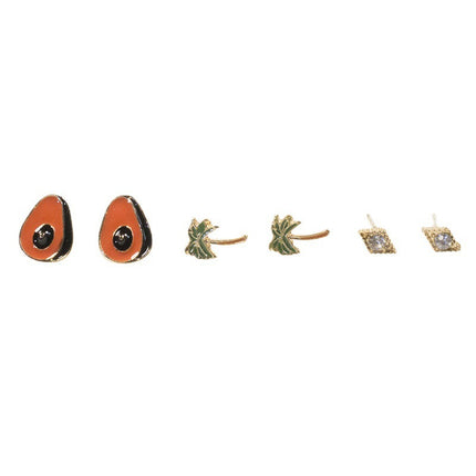 Avocado coconut tree stud earrings set