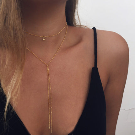 Double Layer Tassel Long Bead Chain Choker Necklace