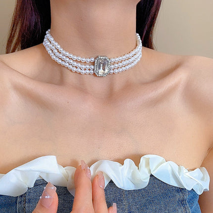 Round Bead Multi-layer Pearl Choker Necklace Jewelry