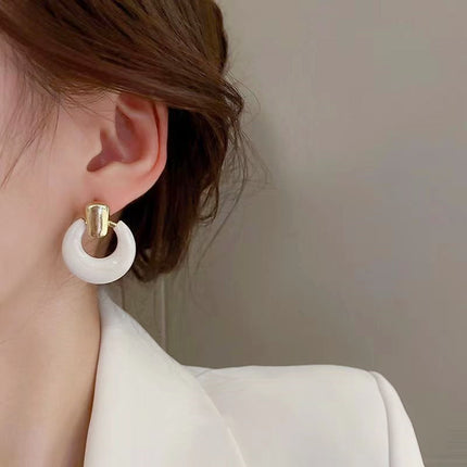 Geometric Enamel Circle Earrings for Women - FASHION SHEGOODS LLC