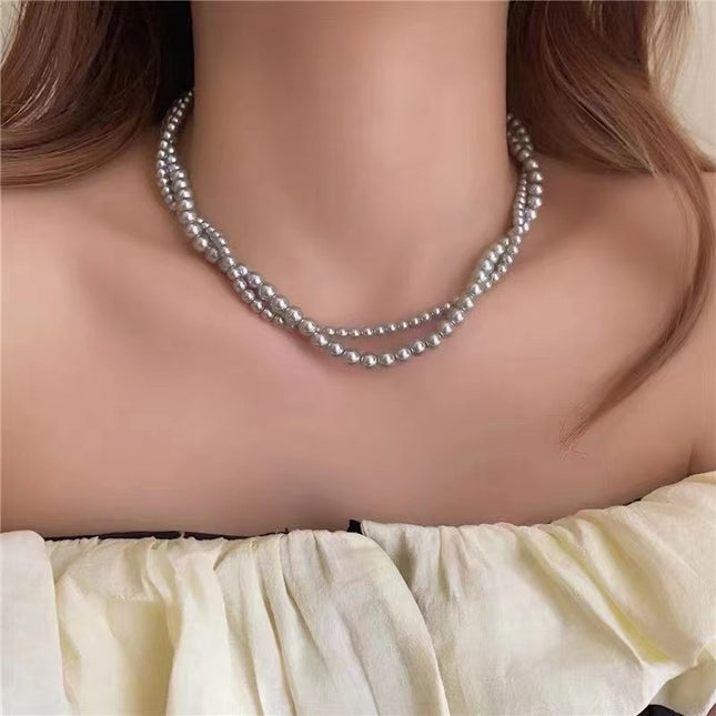 Gray Glass Pearl Necklace Vintage Twisted Pearl Choker - FASHION SHEGOODS LLC