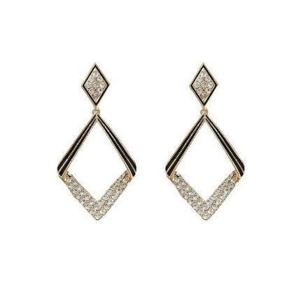 Geometric Rhinestone Rhombus Dangle Earrings