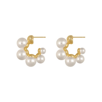 Hoop Imitation Pearl C-Shaped Earrings - FASHION SHEGOODS LLC