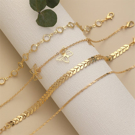 Rhinestone Butterfly Anklet Set Multi Layer Women Summer Beach Anklet Jewelry