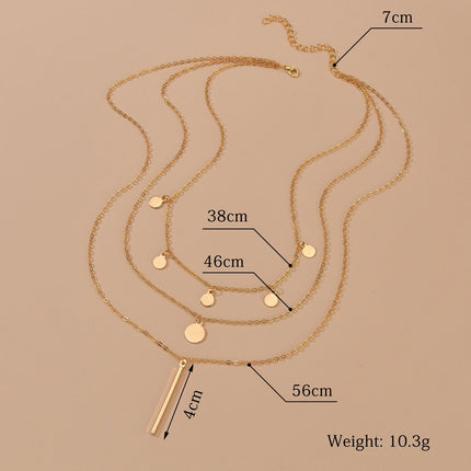 Long Strip Circular Disc Tassels Pendant Necklace