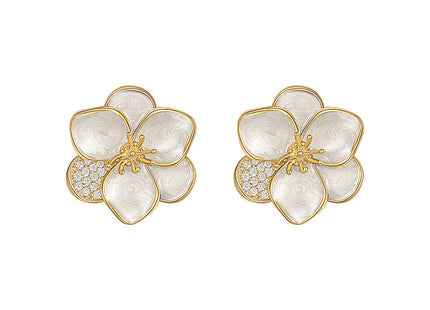 White Enamel Flower Stud Earring