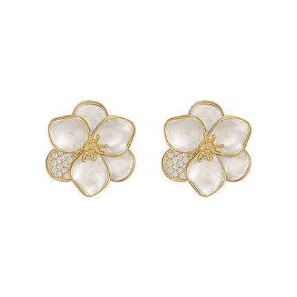 White Enamel Flower Stud Earring