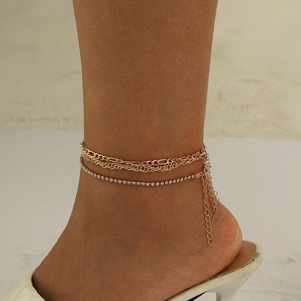 Rhinestone Layered Chains Anklet Bracelet