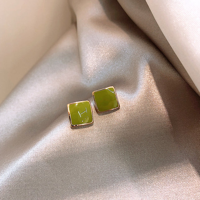 Green Enamel Geometry Square Stud Earrings - FASHION SHEGOODS LLC