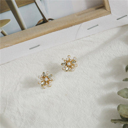 Pearl Rhinestone Firework Stud Earrings