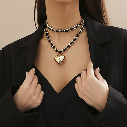 Retro Love Double Layer Chain Necklace