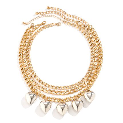 Multilayer Big Peach Heart Pendant Necklace - FASHION SHEGOODS LLC