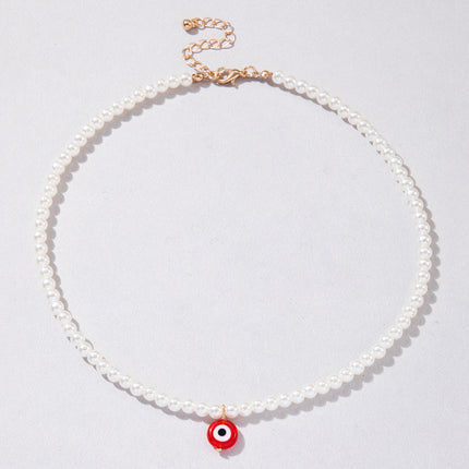Blue Eyed Beads Pendant Women Pearl Necklace Simple Short Collar